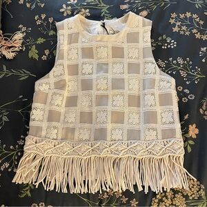 NWT English Factory Crochet Patchwork Fringe top sz Medium